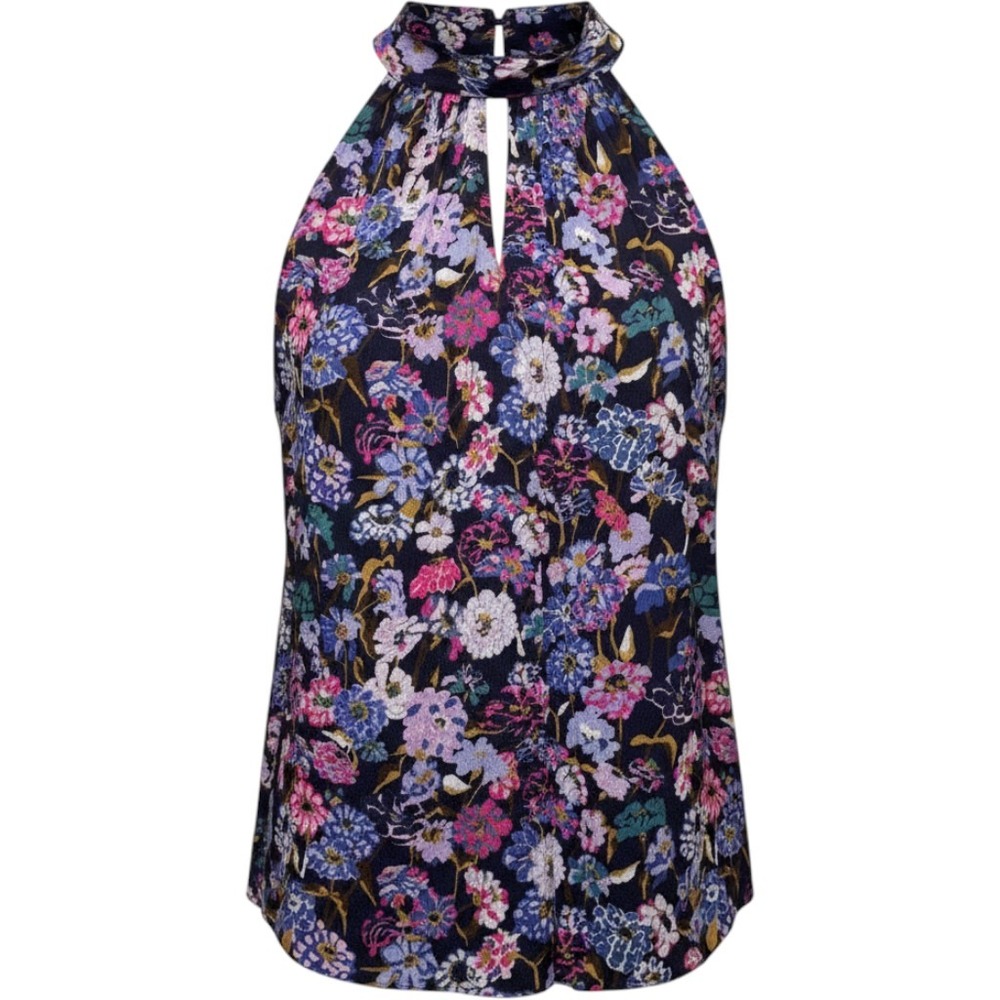 Tanya Taylor 100% Silk Kendall Top 22 Midnight Navy Floral Halter Boho Chic
